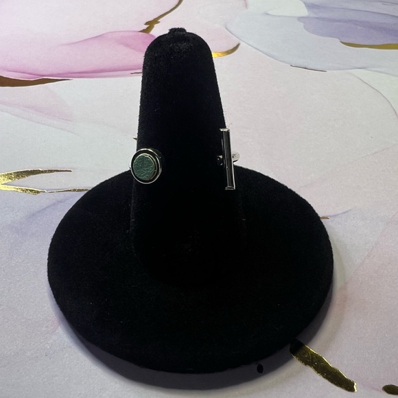 Silver/Leather Mint Dot Adjustable Ring - Picture 6 of 7